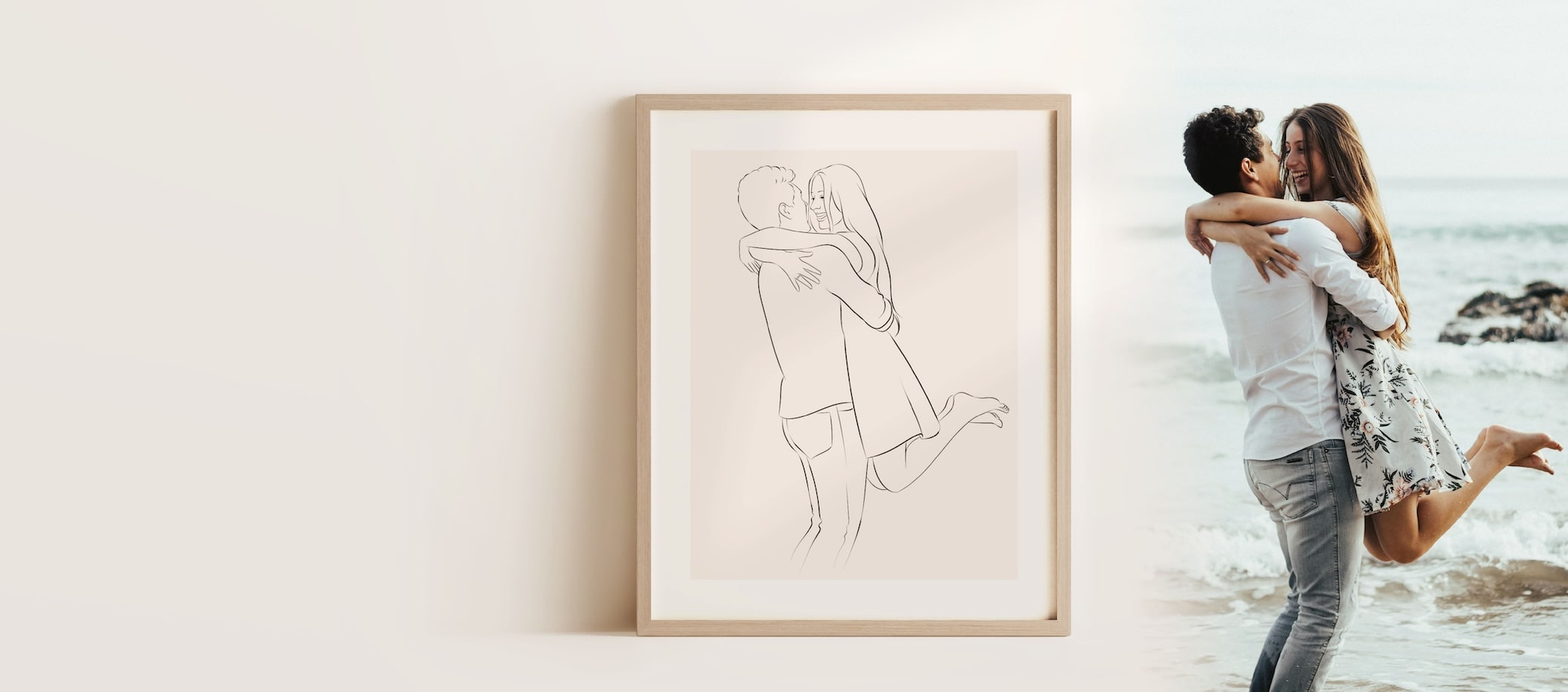 Förälskat par illustrerat i Line Art-stil