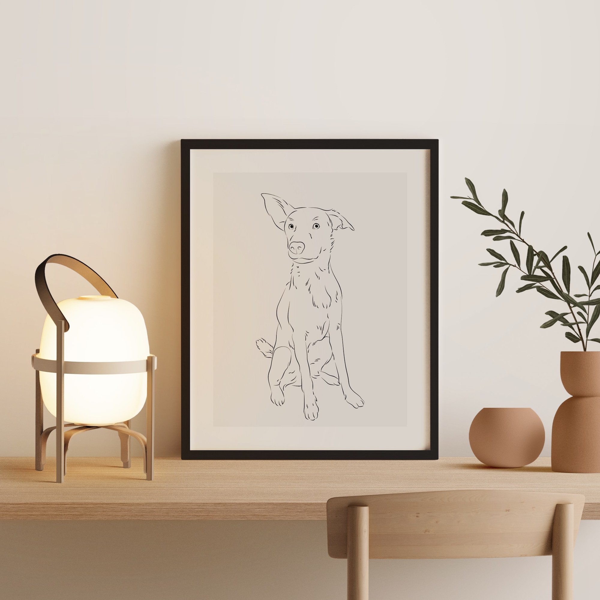 En Line Art-teckning av en hund