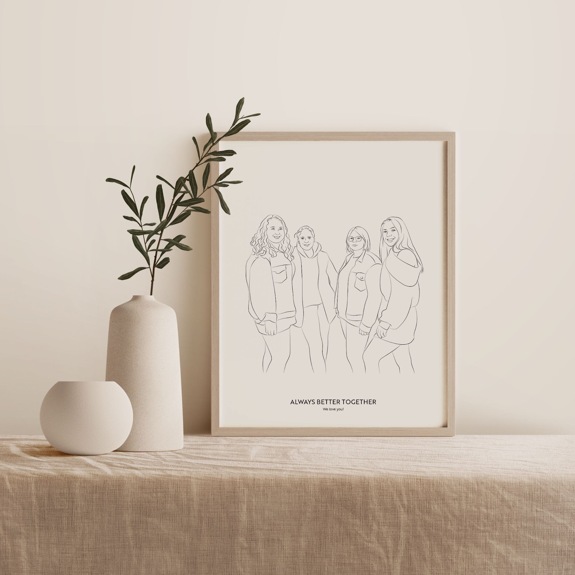 Line Art-illustration av en grupp av fyra vänner