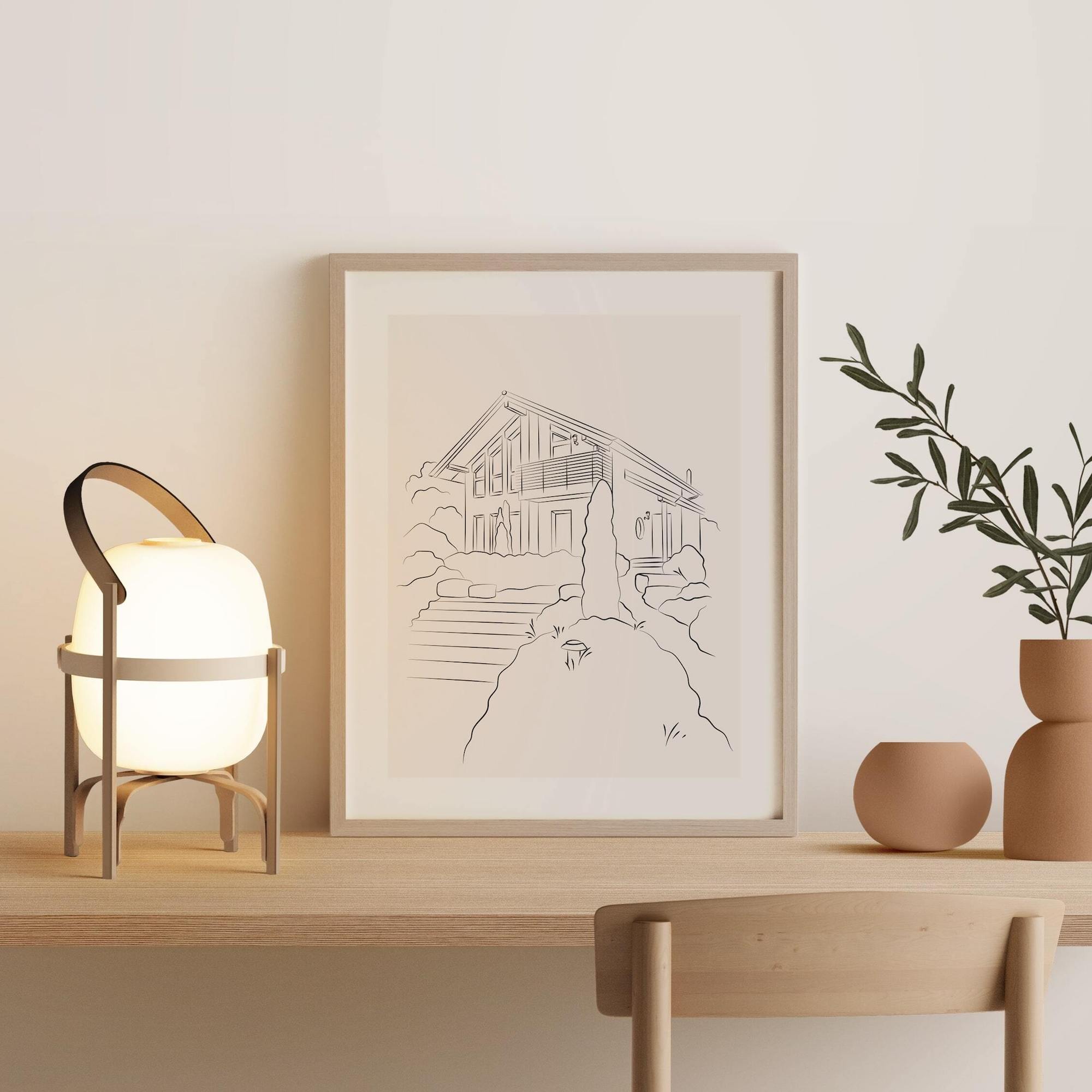Husteckning i Line Art-stil