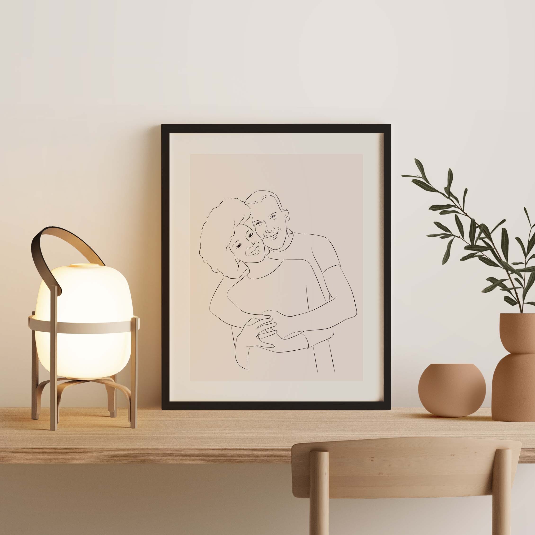 Par illustrerat i Line Art-stil som Alla hjärtans dag-present