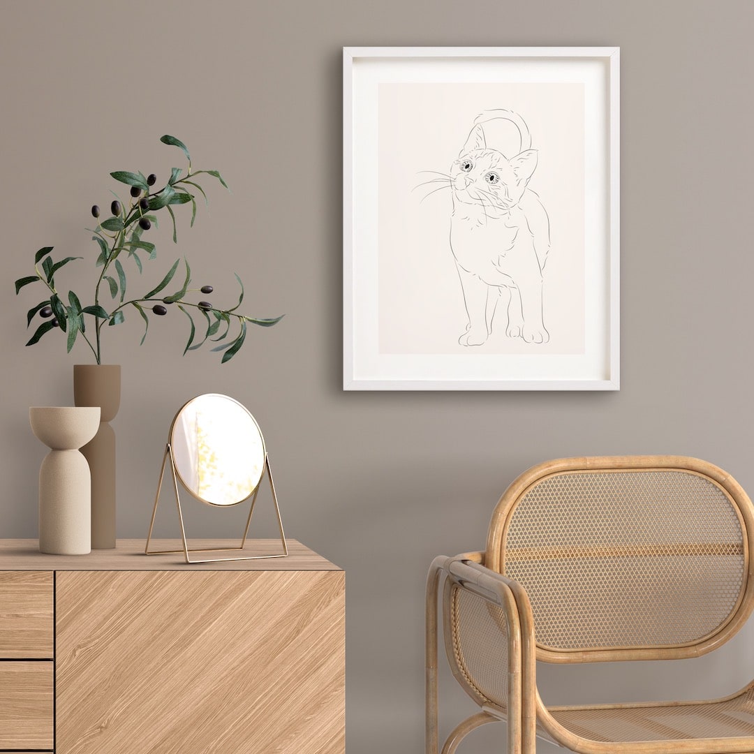 Teckning av en ung katt i Line Art-stil