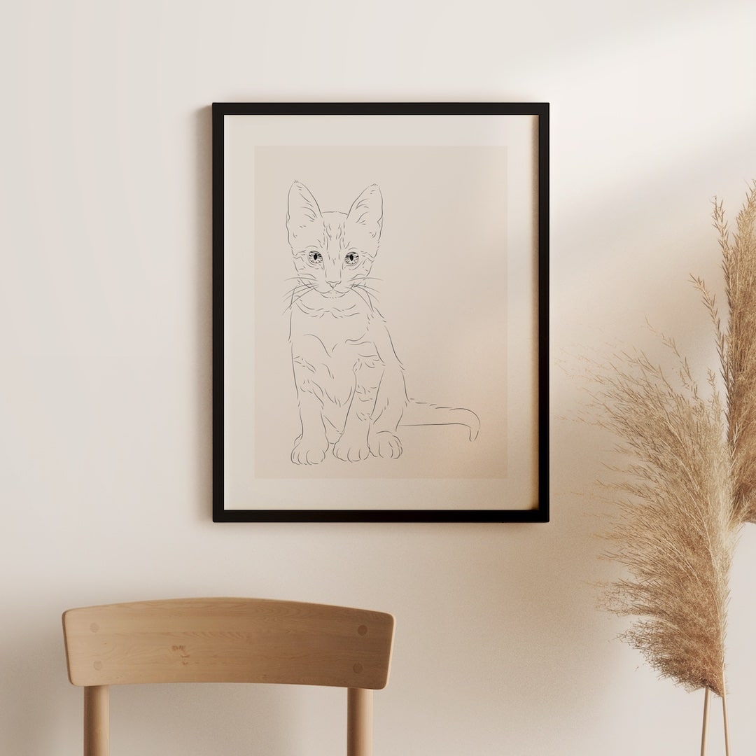 Line Art-teckning av en katt med stora öron