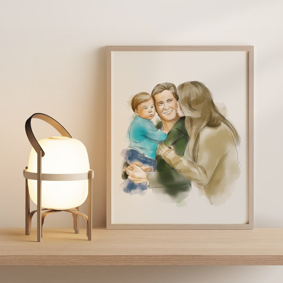 Far och dotter som åker rullskridskor, tecknade i Line Art-stil